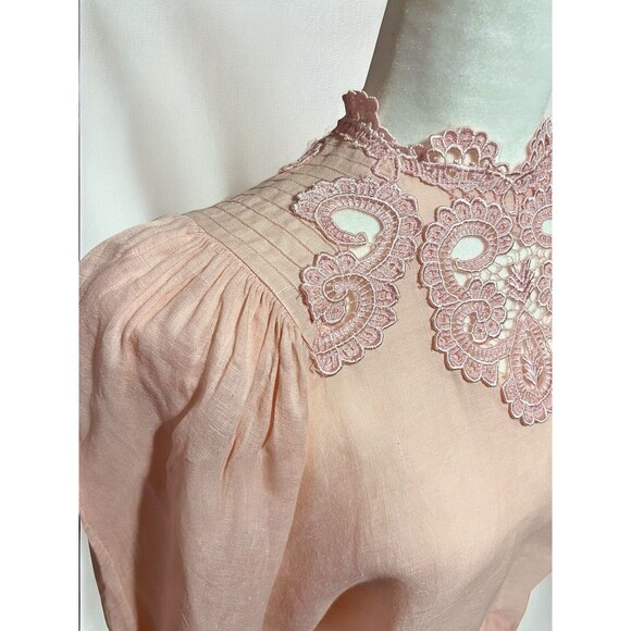 VTG 80's Capriccio by Digna Pink 100% Linen Blouse Skirt Set Victorian Lace Sz 6 - Picture 6 of 16